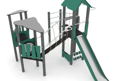 Recycled klatrestativ med tunnel og sklie Recycled klatrestativ med tunnel og sklie