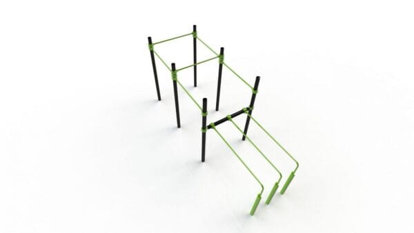 Utendørs treningspark med dips-stenger og pullup-bars.