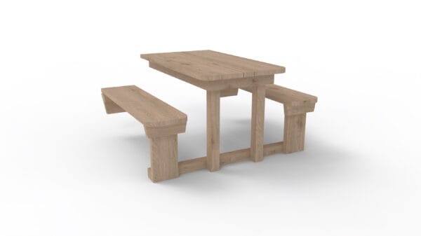 piknikbord som enkelt kan festes til veggen på et lekehus.