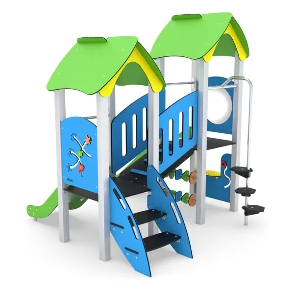 dobbelt lekestativ med to sklier og butikkdisk