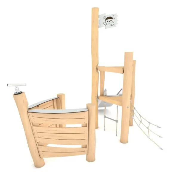 Lekebåt i vedlikeholdsfri robinia, med sklie og klatrenett.